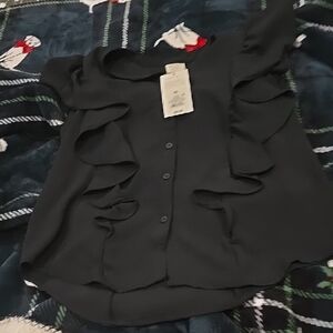 New Elegant Black Ruffle Top